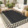 Garvee 10×14 Outdoor Rug Waterproof Reversible Patio Mat, Plastic Straw Rug for Patio,Large Outdoor Carpet for RV Camping, Balcony, Deck, Backyard, Easy Clean & Portable,Black/Grey(Black & Beige)