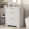Garvee 24″ Fluted Bathroom Vanity with Sink, Farmhouse Freestanding Bathroom Sink Cabinet with 2 Drawers & 1 Flip-Down Drawer, Easy Assembly & Cleaning, Natural Oak(White)