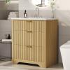 Garvee 24″ Fluted Bathroom Vanity with Sink, Farmhouse Freestanding Bathroom Sink Cabinet with 2 Drawers & 1 Flip-Down Drawer, Easy Assembly & Cleaning, Natural Oak(Natural Oak)