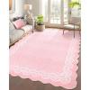 Garvee 2×6 Washable Scalloped Lace Runner Rug, Soft Non-Shedding Low Pile Rugs Runner for Hallway Entryway Living Room, Contemporary Elegant Carpet for College Playroom Kids Room, Beige(Lace Pink)