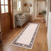 Garvee 5×7 Area Rugs for Living Room Vintage Border Area Rug Washable Rug Stain Resistant Non Shedding Floor Cover Soft Touch Folding Indoor Carpet for Dining Room Nursery Living Room Bedroom，Blue(Vintage Border – Beige)