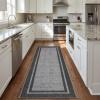 Garvee 5×7 Area Rugs for Living Room Vintage Border Area Rug Washable Rug Stain Resistant Non Shedding Floor Cover Soft Touch Folding Indoor Carpet for Dining Room Nursery Living Room Bedroom，Blue(Neutral Border – Black/Grey)
