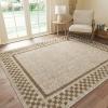 Garvee Washable Rug 5×7 Modern Checkerboard Rug for Living Room, Non Shedding Non Slip Solid Carpets, Soft Low Pile Solid Floor Mats, Border Printed Rugs for Bedroom Nursery, Taupe