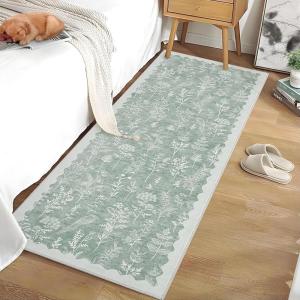 Garvee 2×6 Washable Runner Rug, Floral Bird Hallway Rug Non-Slip Low-Pile Carpet for Entryway Kitchen, Stain Resistant Indoor Rug for Living Room Bedroom High Traffic Home Decor, Brown(Green)