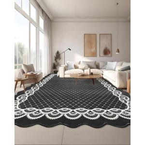 Garvee 2×6 Washable Scalloped Lace Runner Rug, Soft Non-Shedding Low Pile Rugs Runner for Hallway Entryway Living Room, Contemporary Elegant Carpet for College Playroom Kids Room, Beige(Lace Black)