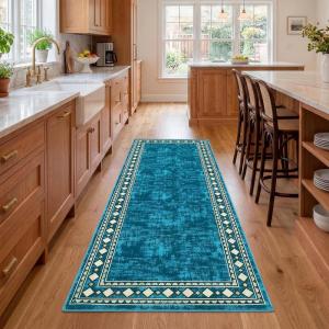 Garvee 5×7 Area Rugs for Living Room Vintage Border Area Rug Washable Rug Stain Resistant Non Shedding Floor Cover Soft Touch Folding Indoor Carpet for Dining Room Nursery Living Room Bedroom，Blue(Vintage Border – Teal)