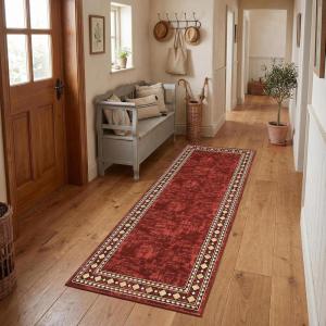 Garvee 5×7 Area Rugs for Living Room Vintage Border Area Rug Washable Rug Stain Resistant Non Shedding Floor Cover Soft Touch Folding Indoor Carpet for Dining Room Nursery Living Room Bedroom，Blue(Vintage Border – Red)
