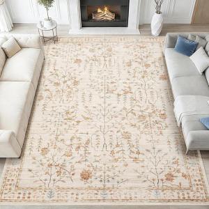 Garvee 9×12 Area Rug for Living Room, Vintage Retro Boho Rug, Washable Non Slip & Low Pile Carpet for Living Room, Bedroom, Dining Room, Green(Beige)