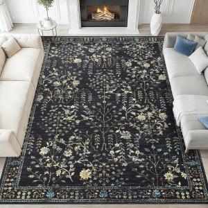 Garvee 9×12 Area Rug for Living Room, Vintage Retro Boho Rug, Washable Non Slip & Low Pile Carpet for Living Room, Bedroom, Dining Room, Green(Black)