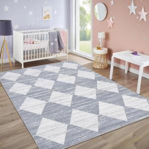 Garvee Large Area Rug 9×12 Washable Scalloped Living Room Rug Non Slip, Modern Checkered Carpet, Soft Non Shedding Floor Covering, Indoor Low Pile Stain Resistant Mat for Bedroom, Mousse(Checkered|grey)