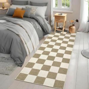 Garvee Large Area Rug 9×12 Washable Scalloped Living Room Rug Non Slip, Modern Checkered Carpet, Soft Non Shedding Floor Covering, Indoor Low Pile Stain Resistant Mat for Bedroom, Mousse(Textured|beige)