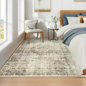 Garvee Large Washable Area Rug 10 x 13 for Living Room, Non-Slip Soft Modern Floral Rug Low Pile Farmhouse Floral Carpet Non-Shedding Foldable Printed Rugs for Bedroom Dining Room, Green(Distressed | Green)