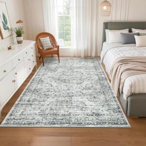 Garvee Large Washable Area Rug 10 x 13 for Living Room, Non-Slip Soft Modern Floral Rug Low Pile Farmhouse Floral Carpet Non-Shedding Foldable Printed Rugs for Bedroom Dining Room, Green(Boho Vinatge – Blue Brown)
