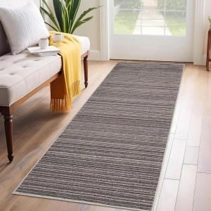 Garvee Large Washable Area Rug 10 x 13 for Living Room, Non-Slip Soft Modern Floral Rug Low Pile Farmhouse Floral Carpet Non-Shedding Foldable Printed Rugs for Bedroom Dining Room, Green(Striped|brown)