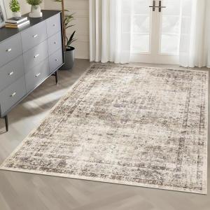Garvee Large Washable Area Rug 10 x 13 for Living Room, Non-Slip Soft Modern Floral Rug Low Pile Farmhouse Floral Carpet Non-Shedding Foldable Printed Rugs for Bedroom Dining Room, Green(Distressed | Camel)