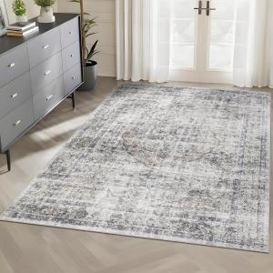 Garvee Large Washable Area Rug 10 x 13 for Living Room, Non-Slip Soft Modern Floral Rug Low Pile Farmhouse Floral Carpet Non-Shedding Foldable Printed Rugs for Bedroom Dining Room, Green(Distressed | Beige Grey)