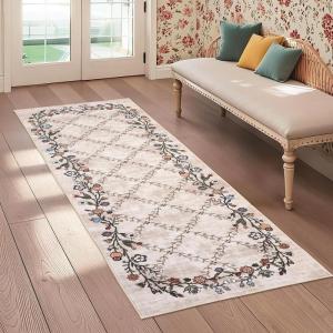 Garvee Large Washable Area Rug 10 x 13 for Living Room, Non-Slip Soft Modern Floral Rug Low Pile Farmhouse Floral Carpet Non-Shedding Foldable Printed Rugs for Bedroom Dining Room, Green(Floral Vines| Beige)