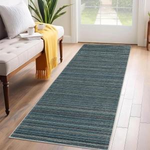 Garvee Large Washable Area Rug 10 x 13 for Living Room, Non-Slip Soft Modern Floral Rug Low Pile Farmhouse Floral Carpet Non-Shedding Foldable Printed Rugs for Bedroom Dining Room, Green(Striped|blue)