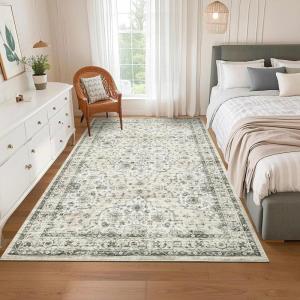Garvee Large Washable Area Rug 10 x 13 for Living Room, Non-Slip Soft Modern Floral Rug Low Pile Farmhouse Floral Carpet Non-Shedding Foldable Printed Rugs for Bedroom Dining Room, Green(Boho Vinatge – Beige)