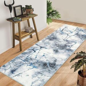 Garvee Modern Area Rug 8×10 Washable Rug for Living Room with Non Slip Backing, Contemporary Neutral Striped Carpet Thin Foldable Low Pile Mat Soft Non Shedding Carpet for Bedroom Dining Room, Camel(Artistic|blue)