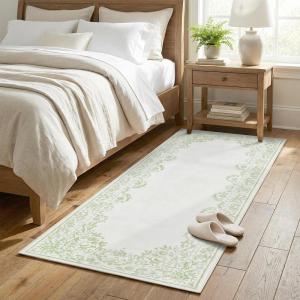 Garvee Rugs for Girls Bedroom Washable 4×6 Area Rug for Nursery Room, Non Slip Soft Low-Pile French Retro Floral Accent Throw Carpet for College Dorm Decor Kids Room Playroom, Blue(Green)