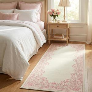 Garvee Rugs for Girls Bedroom Washable 4×6 Area Rug for Nursery Room, Non Slip Soft Low-Pile French Retro Floral Accent Throw Carpet for College Dorm Decor Kids Room Playroom, Blue(Pink)