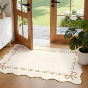 Garvee Scalloped Bow Rug 2×3, Soft Faux Wool Washable Area Rug for Kitchen Floor, Non Slip Low Pile Entryway Rugs, Nursery Bedroom Decor, Beige(Beige)