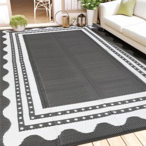 Garvee Waterproof Outdoor Rug 8×10 for Patio, Reversible Modern Area Rug, Large Plastic Straw Mat for Camping, RV, Porch, Backyard, Deck, Picnic, Beach, Brown & Beige(Grey & White)
