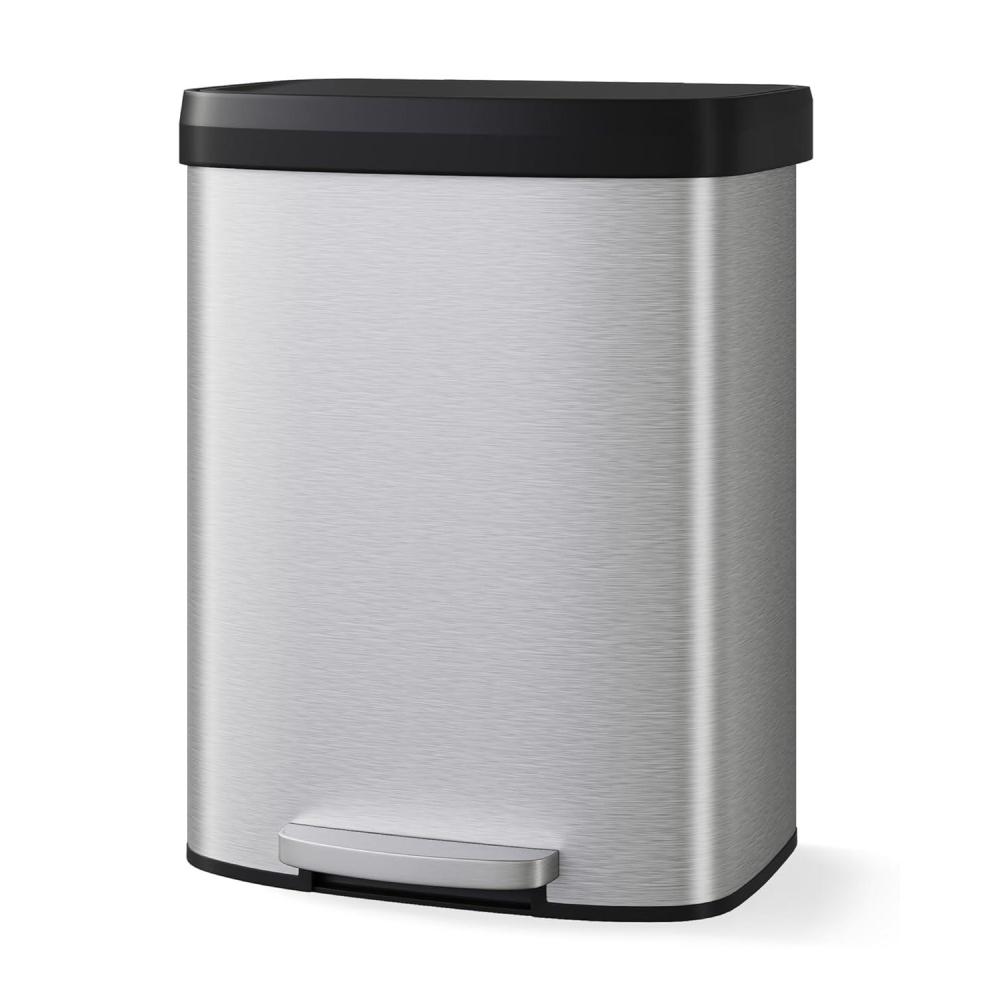 image:imageGarvee 13 gal  50 L Stainless Steel Trash Can with Lid Large Garbage Can for Kitchen Rustproof Stepon Kitchen Metal Trash Bin with Liner Rim Rear Handle Soft Close Plastic Lid Silver158 GalStainless Steel