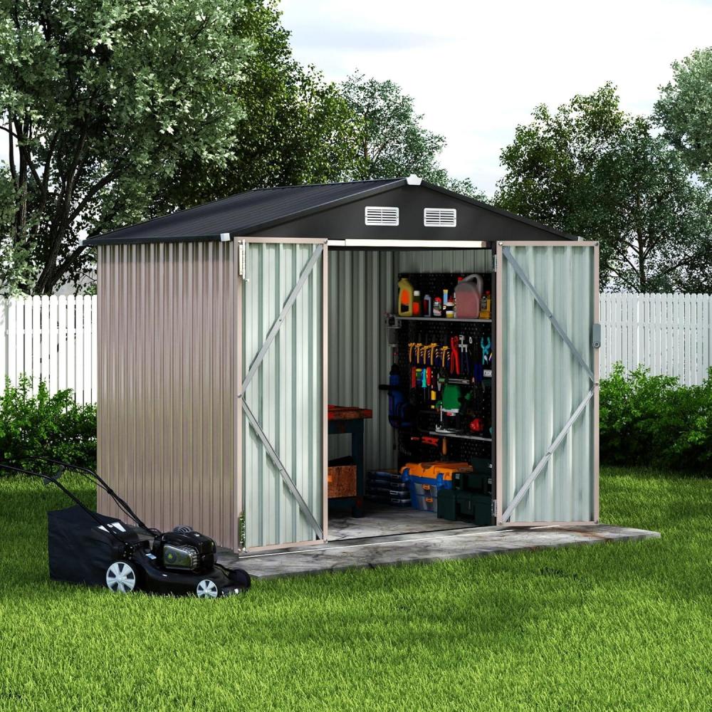 image:imageGarvee 6x8 ft Metal Outdoor Storage Shed Lockable Door amp Air Vent YardGarden Tool Shed for Backyard Patio LawnBrown
