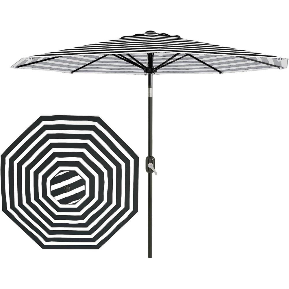 image:imageGarvee 9FT Patio Umbrella  Outdoor Table Umbrella with Crank Lift amp Push Button Tilt  Market Umbrella 8 Sturdy Ribs UV Protection for Pool Deck Yard Garden  OrangeBlack  White Stripe