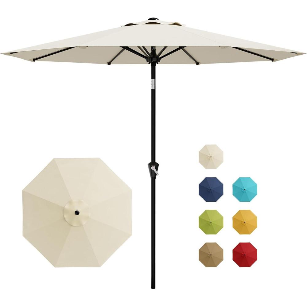 image:imageGarvee 9FT Patio Umbrella  Outdoor Table Umbrella with Crank Lift amp Push Button Tilt  Market Umbrella 8 Sturdy Ribs UV Protection for Pool Deck Yard Garden  OrangeBeige