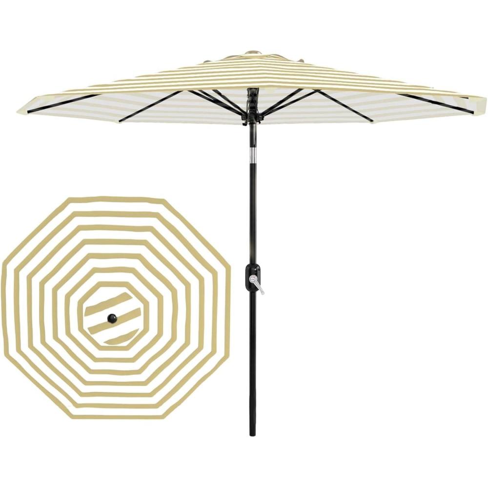 image:imageGarvee 9FT Patio Umbrella  Outdoor Table Umbrella with Crank Lift amp Push Button Tilt  Market Umbrella 8 Sturdy Ribs UV Protection for Pool Deck Yard Garden  OrangeTan  White Stripe