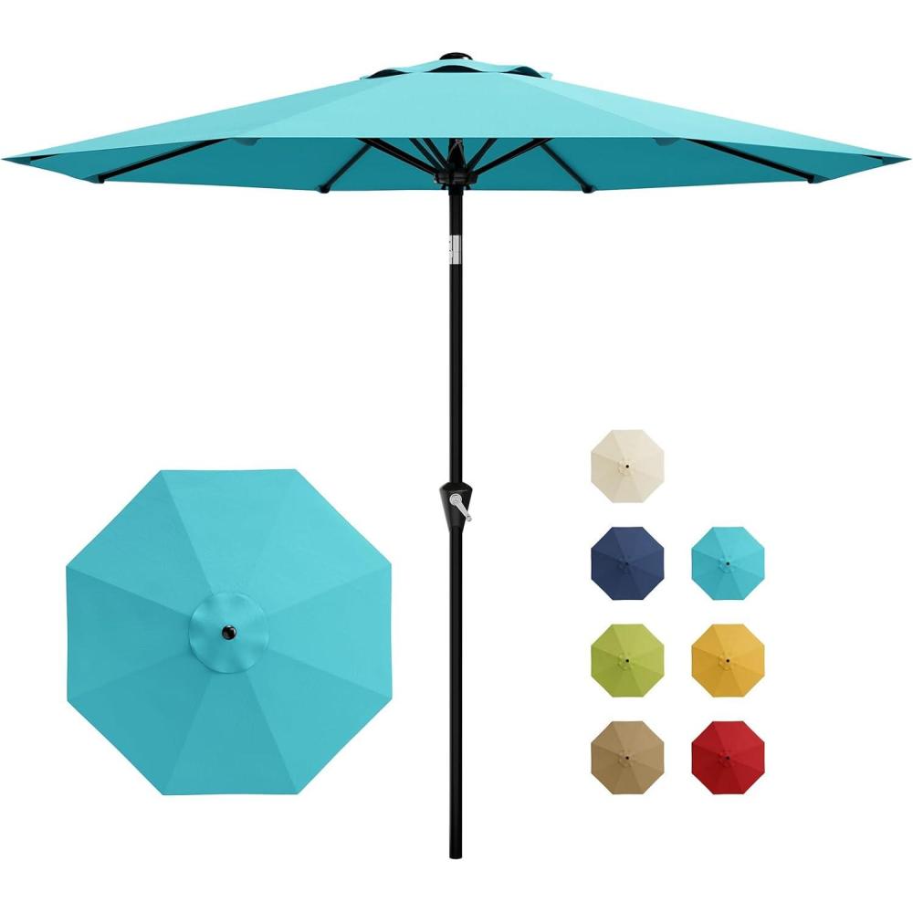 image:imageGarvee 9FT Patio Umbrella  Outdoor Table Umbrella with Crank Lift amp Push Button Tilt  Market Umbrella 8 Sturdy Ribs UV Protection for Pool Deck Yard Garden  OrangeSky Blue
