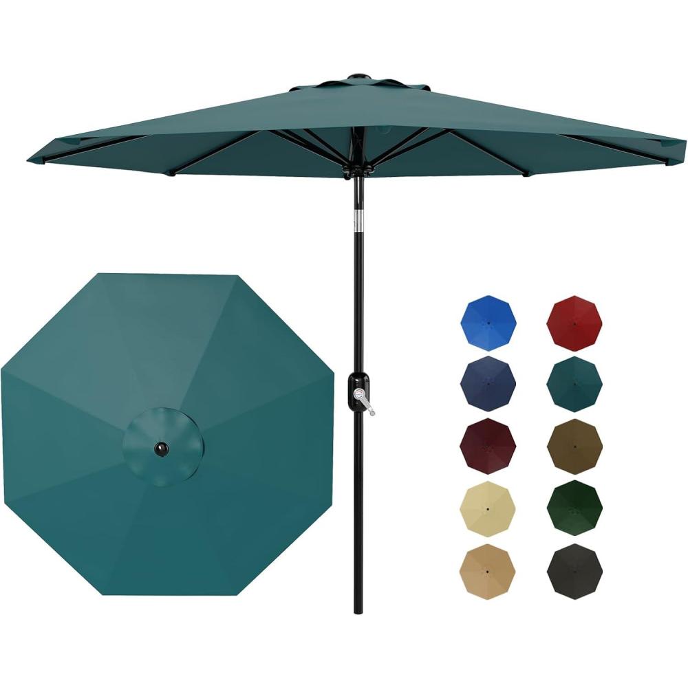 image:imageGarvee 9FT Solar Patio Umbrella with 32 LED Lights  Outdoor Table Umbrella with Crank Lift Push Button Tilt and 8 Sturdy Ribs  Market Umbrella UV Protection for Pool Deck Yard Garden Navy BlueTurquoise old