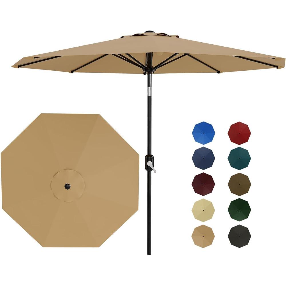 image:imageGarvee 9FT Solar Patio Umbrella with 32 LED Lights  Outdoor Table Umbrella with Crank Lift Push Button Tilt and 8 Sturdy Ribs  Market Umbrella UV Protection for Pool Deck Yard Garden Navy BlueTan