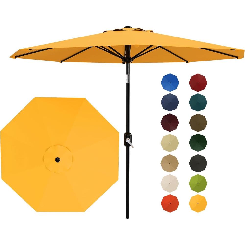 image:imageGarvee 9FT Solar Patio Umbrella with 32 LED Lights  Outdoor Table Umbrella with Crank Lift Push Button Tilt and 8 Sturdy Ribs  Market Umbrella UV Protection for Pool Deck Yard Garden Navy BlueYellow