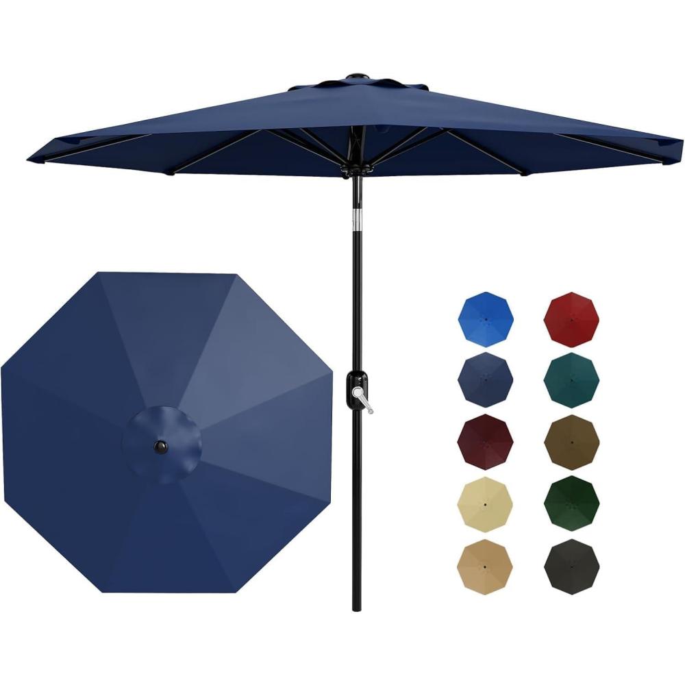 image:imageGarvee 9FT Solar Patio Umbrella with 32 LED Lights  Outdoor Table Umbrella with Crank Lift Push Button Tilt and 8 Sturdy Ribs  Market Umbrella UV Protection for Pool Deck Yard Garden Navy BlueNavy Blue New