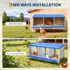 50.39″ Metal Chicken Nesting Box, 4-Compartment Poultry Nest Box with Perch and Ventilation Holes, Blue Roof Hen Laying Box for Up to 8 Chickens(Blue)