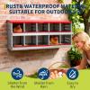 50.39″ Metal Chicken Nesting Box, 4-Compartment Poultry Nest Box with Perch and Ventilation Holes, Blue Roof Hen Laying Box for Up to 8 Chickens(Red with railing)