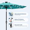 Garvee 9FT Solar Patio Umbrella with 32 LED Lights – Outdoor Table Umbrella with Crank Lift, Push Button Tilt and 8 Sturdy Ribs – Market Umbrella UV Protection for Pool, Deck, Yard, Garden -Navy Blue(Sky Blue)