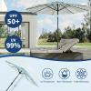 Garvee 9FT Solar Patio Umbrella with 32 LED Lights – Outdoor Table Umbrella with Crank Lift, Push Button Tilt and 8 Sturdy Ribs – Market Umbrella UV Protection for Pool, Deck, Yard, Garden -Navy Blue(Turquoise & White Stripes)