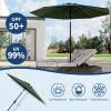 Garvee 9FT Solar Patio Umbrella with 32 LED Lights – Outdoor Table Umbrella with Crank Lift, Push Button Tilt and 8 Sturdy Ribs – Market Umbrella UV Protection for Pool, Deck, Yard, Garden -Navy Blue(Dark Green)
