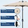 Garvee 9FT Solar Patio Umbrella with 32 LED Lights – Outdoor Table Umbrella with Crank Lift, Push Button Tilt and 8 Sturdy Ribs – Market Umbrella UV Protection for Pool, Deck, Yard, Garden -Navy Blue(Light Beige)
