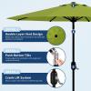 Garvee 9FT Solar Patio Umbrella with 32 LED Lights – Outdoor Table Umbrella with Crank Lift, Push Button Tilt and 8 Sturdy Ribs – Market Umbrella UV Protection for Pool, Deck, Yard, Garden -Navy Blue(Grass Green)