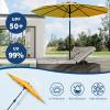 Garvee 9FT Solar Patio Umbrella with 32 LED Lights – Outdoor Table Umbrella with Crank Lift, Push Button Tilt and 8 Sturdy Ribs – Market Umbrella UV Protection for Pool, Deck, Yard, Garden -Navy Blue(Yellow)