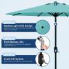 Garvee 9FT Solar Patio Umbrella with 32 LED Lights – Outdoor Table Umbrella with Crank Lift, Push Button Tilt and 8 Sturdy Ribs – Market Umbrella UV Protection for Pool, Deck, Yard, Garden -Navy Blue(Lake Blue)