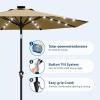 Garvee 9FT Solar Patio Umbrella with 32 LED Lights – Outdoor Table Umbrella with Crank Lift, Push Button Tilt and 8 Sturdy Ribs – Market Umbrella UV Protection for Pool, Deck, Yard, Garden -Navy Blue(Khaki)