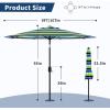 Garvee 9FT Solar Patio Umbrella with 32 LED Lights – Outdoor Table Umbrella with Crank Lift, Push Button Tilt and 8 Sturdy Ribs – Market Umbrella UV Protection for Pool, Deck, Yard, Garden -Navy Blue(Tricolor Stripe)