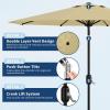 Garvee 9FT Solar Patio Umbrella with 32 LED Lights – Outdoor Table Umbrella with Crank Lift, Push Button Tilt and 8 Sturdy Ribs – Market Umbrella UV Protection for Pool, Deck, Yard, Garden -Navy Blue(beige neww)